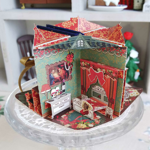 完成品】豆本ドールハウス（X'mas）Poinsettia 立体・オブジェ 豆本