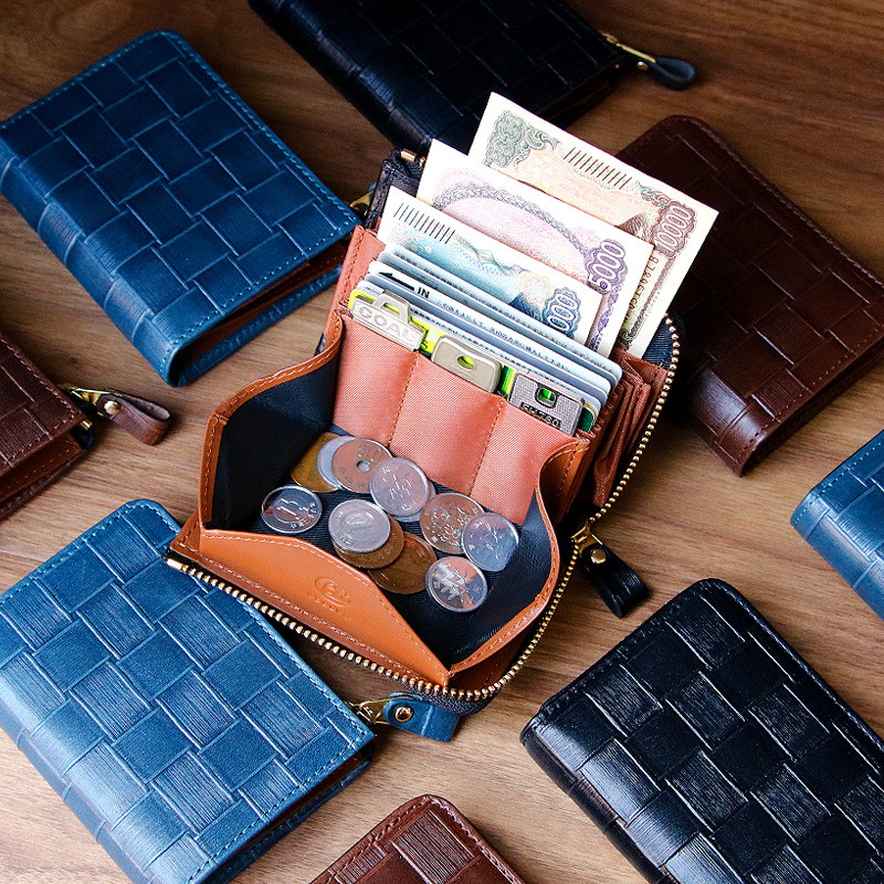 【イントレチャート柄★SATTO L】小さいのにお札が折れない！Lファス型最小に挑む栃木レザーミニ財布 3color