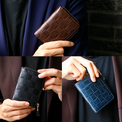 【イントレチャート柄★SATTO L】小さいのにお札が折れない！Lファス型最小に挑む栃木レザーミニ財布 3color 2枚目の画像