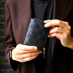 【イントレチャート柄★SATTO L】小さいのにお札が折れない！Lファス型最小に挑む栃木レザーミニ財布 3color 17枚目の画像