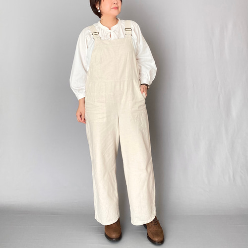 着脱も楽々♪万能サロペット〈ナチュラル 生成り〉大人 レディース 春