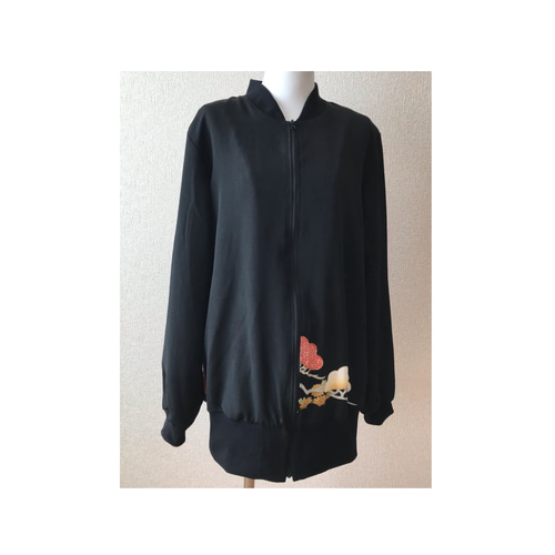 着物リメイク 黒留袖ジップアップブルゾン 着物リメイク 黒留袖ジップアップブルゾン 着物リメイク 黒留袖ジップ