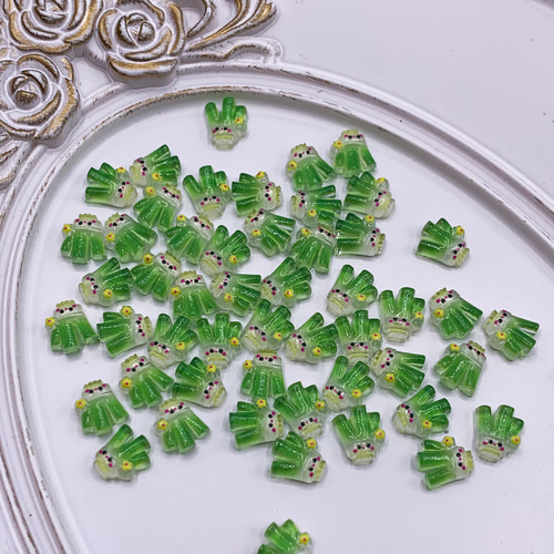 ネイルパーツ 野菜 ネギ 8mm 食べ物 50個 緑 混色 顔 3D ねぎ 葱 花