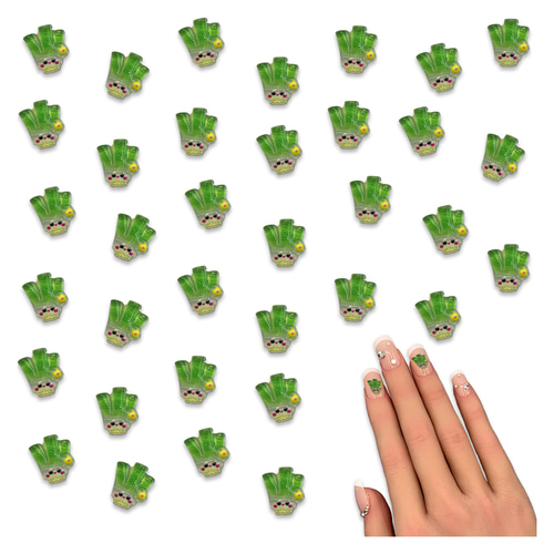3dネイルパーツ ネイル ミニチュア デコパーツ ネイルパーツ 野菜 ネギ 8mm 食べ物 50個 緑 混色 顔 3D ねぎ 葱 花