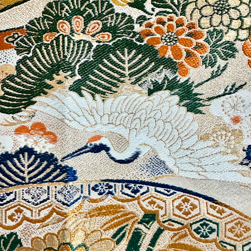 アンティーク 帯リメイク 鶴 柄テーブルクロス(約180cm) タペストリー