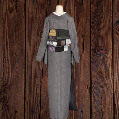 紬お着物リメイク パッチワーク* 大人の兵児帯 半幅帯 長尺455cm 和装