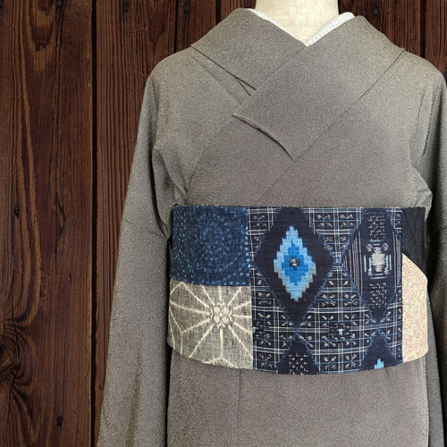 *絹お着物リメイク　パッチワーク*22　大人の兵児帯　半幅帯　長尺　ハンドメイド 55da13dbdc7215aeb02c1240301af4