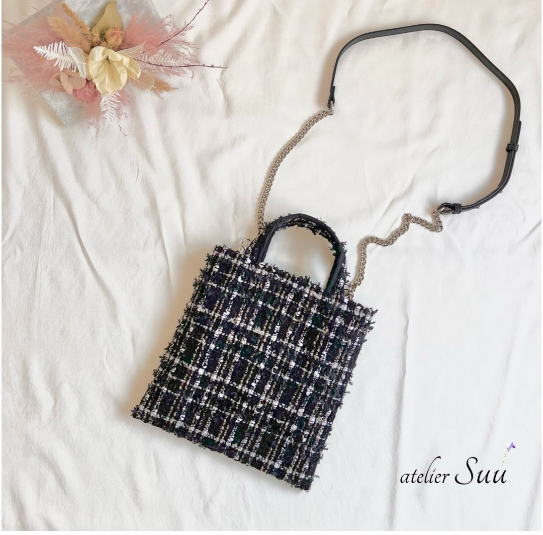 ハンドメイド ♡ 完成品 ツイードポシェット ショルダーバッグ ツイードバッグ Maison de FLEUR ショルダーバッグ バッグ ツイードミニ