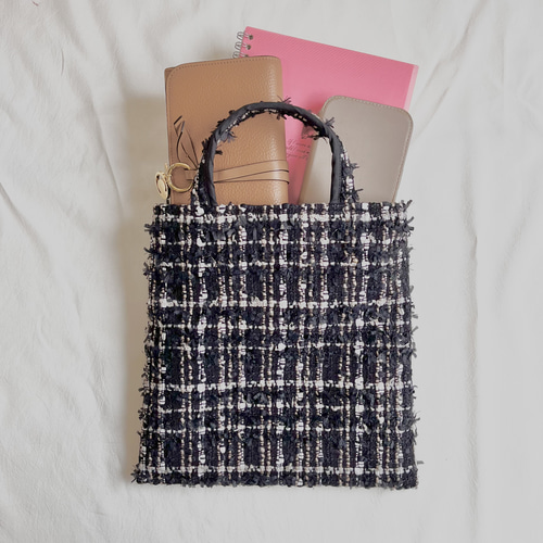 2wayツイードトート ミニ ブラック×ベージュチェック ポシェット 斜