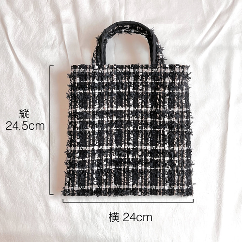 2wayツイードトート ミニ ブラック×ベージュチェック ポシェット 斜