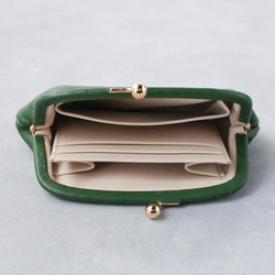 送料無料 小さい財布 革巻き がま口 シュリンクスムース ミニ財布 ガマ口 ガマグチ ボトルグリーン 3枚目の画像