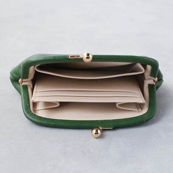 送料無料 小さい財布 革巻き がま口 シュリンクスムース ミニ財布 ガマ口 ガマグチ ボトルグリーン 3枚目の画像