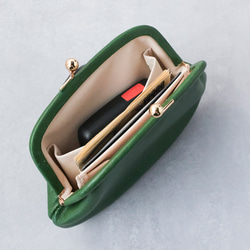 送料無料 小さい財布 革巻き がま口 シュリンクスムース ミニ財布 ガマ口 ガマグチ ボトルグリーン 5枚目の画像