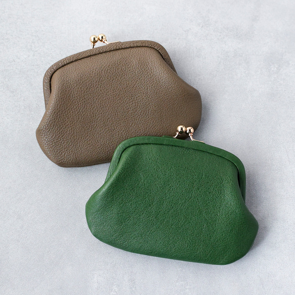 送料無料 小さい財布 革巻き がま口 シュリンクスムース ミニ財布 ガマ口 ガマグチ ボトルグリーン 7枚目の画像