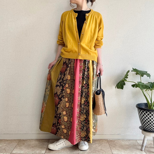 handmadeウィリアムモリスパッチワークスカートfree 予約販売] ウイリアムモリスいちご泥棒タックスカート | iichi 日々の