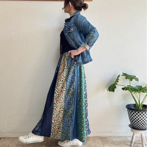 ウィリアムモリスの華やぎパッチワークスカート（フォレスト）＊受注