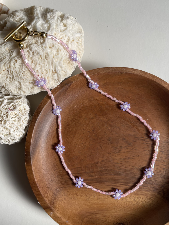 フラワービーズネックレス 花デイジー キッズ サージカルステンレス