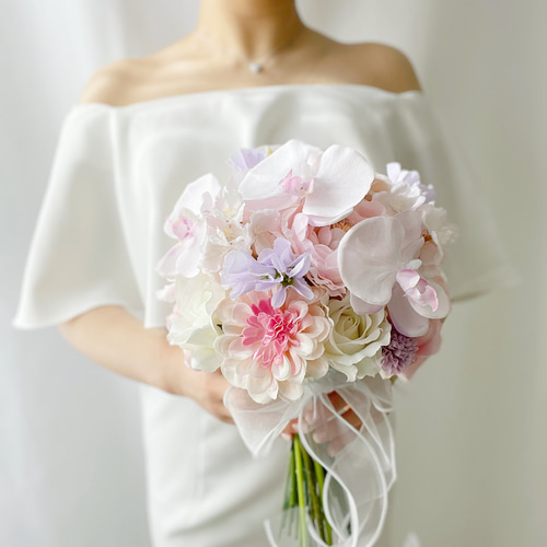 受注制作商品】透明感桜ラウンドブーケ ピンクブーケ 春ブーケ 胡蝶蘭