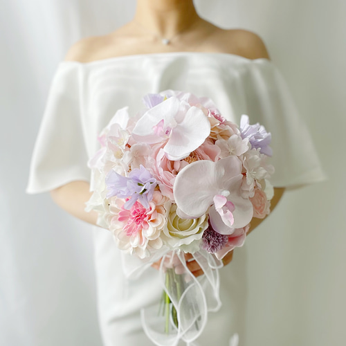 受注制作商品】透明感桜ラウンドブーケ ピンクブーケ 春ブーケ 胡蝶蘭