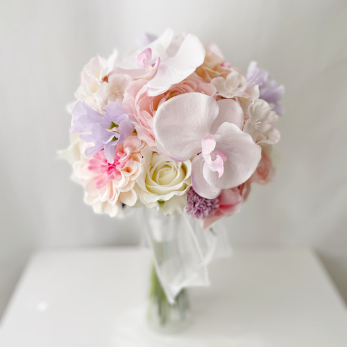 受注制作商品】透明感桜ラウンドブーケ ピンクブーケ 春ブーケ 胡蝶蘭