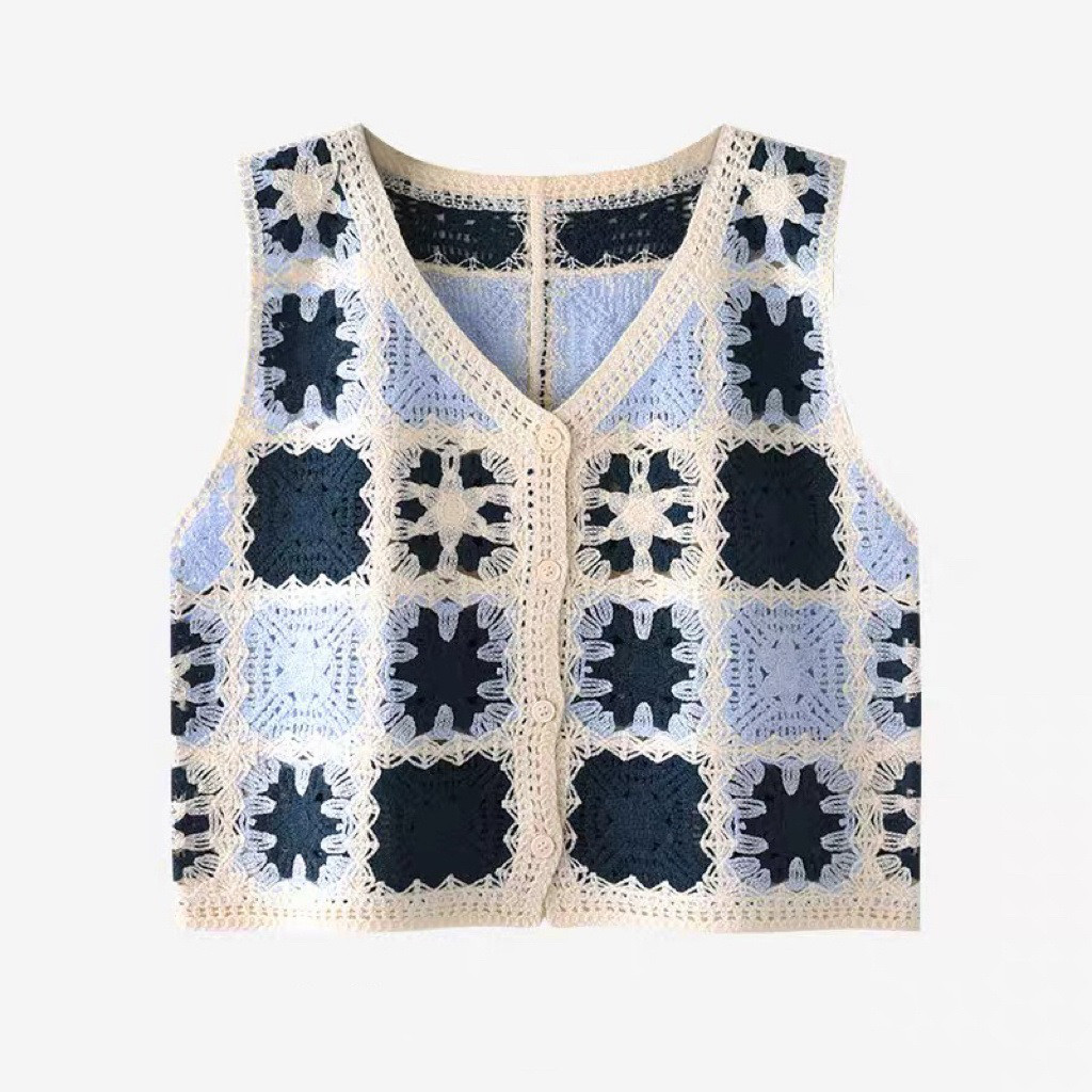 サマー* 透かし彫り* ニットベスト* 春秋*カ-ディガン* 前開き* 薄手*チョッキ*重ね着