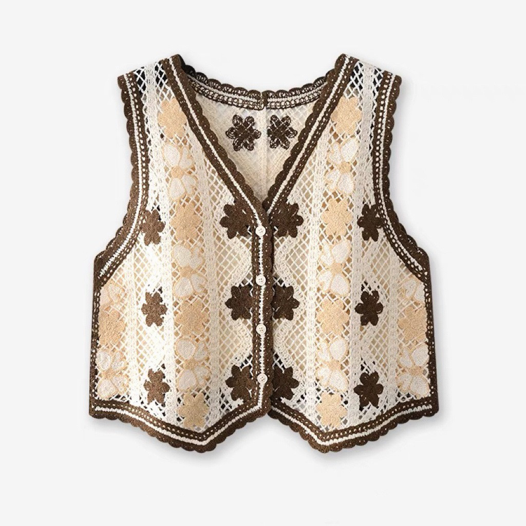 サマー* 透かし彫り* ニットベスト* 春秋*カ-ディガン* 前開き* 薄手*チョッキ*重ね着