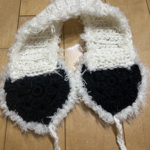 ハンドメイド ハート イヤーマフ 編み物 白黒 モノクロ その他