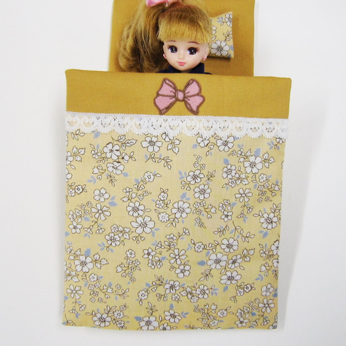 花柄・イエロー】リカちゃんのお布団セット・ミニチュアお布団・寝具