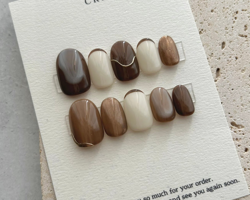 ネイルチップ No.35 ブラウン 淡色 ニュアンス フレンチ ネイルチップ