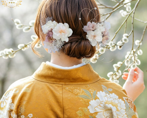 成人式 着物 和装 髪飾り 成人式 髪飾り 胡蝶蘭×シアーベージュリボン｜卒業式 袴 和装