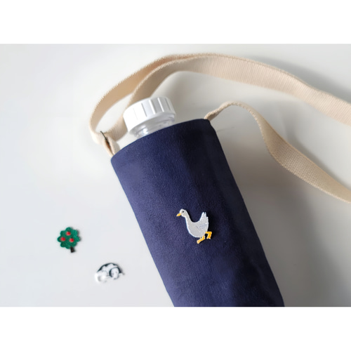 サイズオーダー／水筒カバー アヒルのアップリケ 水筒ペットボトル