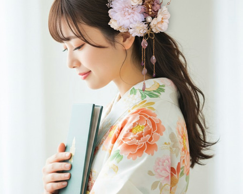 枝垂れ桜とホワイトパールの髪飾り KP71 成人式 卒業式 結婚式