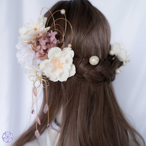 枝垂れ桜とホワイトパールの髪飾り KP71 成人式 卒業式 結婚式