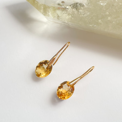 14kgf ロングフックピアス】シトリン ピアス（フック・チェーン