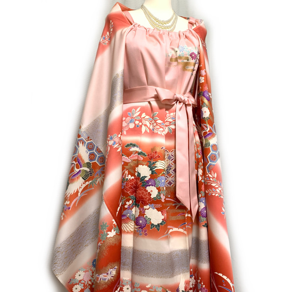 正絹】着物リメイク 豪華振袖ドレス&ショールのセット/キャミ 正絹】着物リメイク 豪華振袖ドレス&ショールのセット/キャミ