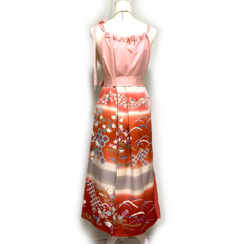 正絹】着物リメイク 豪華振袖ドレス&ショールのセット／キャミ