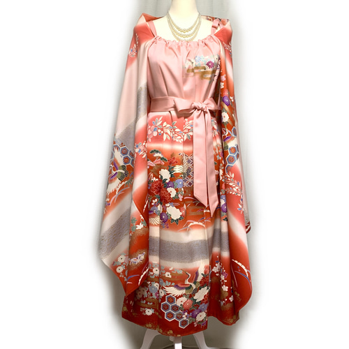 正絹】着物リメイク 豪華振袖ドレス&ショールのセット/キャミ 正絹】着物リメイク 豪華振袖ドレス&ショールのセット/キャミ