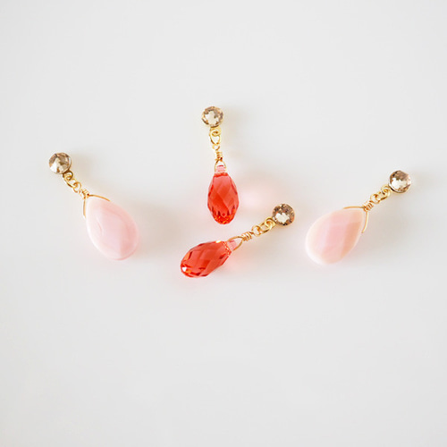 貼るピアス 春 桜 クィーンコンクシェル 天然石 イヤリング 痛くない