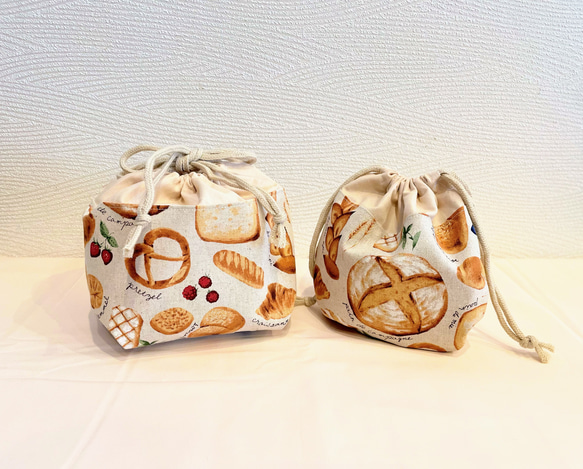 お弁当袋＆コップ袋　2点セット　＼入れやすい広口／　おいしいパン柄　入園入学グッズ 1枚目の画像