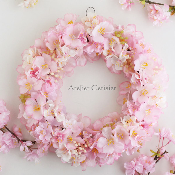 ・さくら・桜・サクラ リース ＜アーティフィシャルフラワー＞ 2７センチ 1枚目の画像