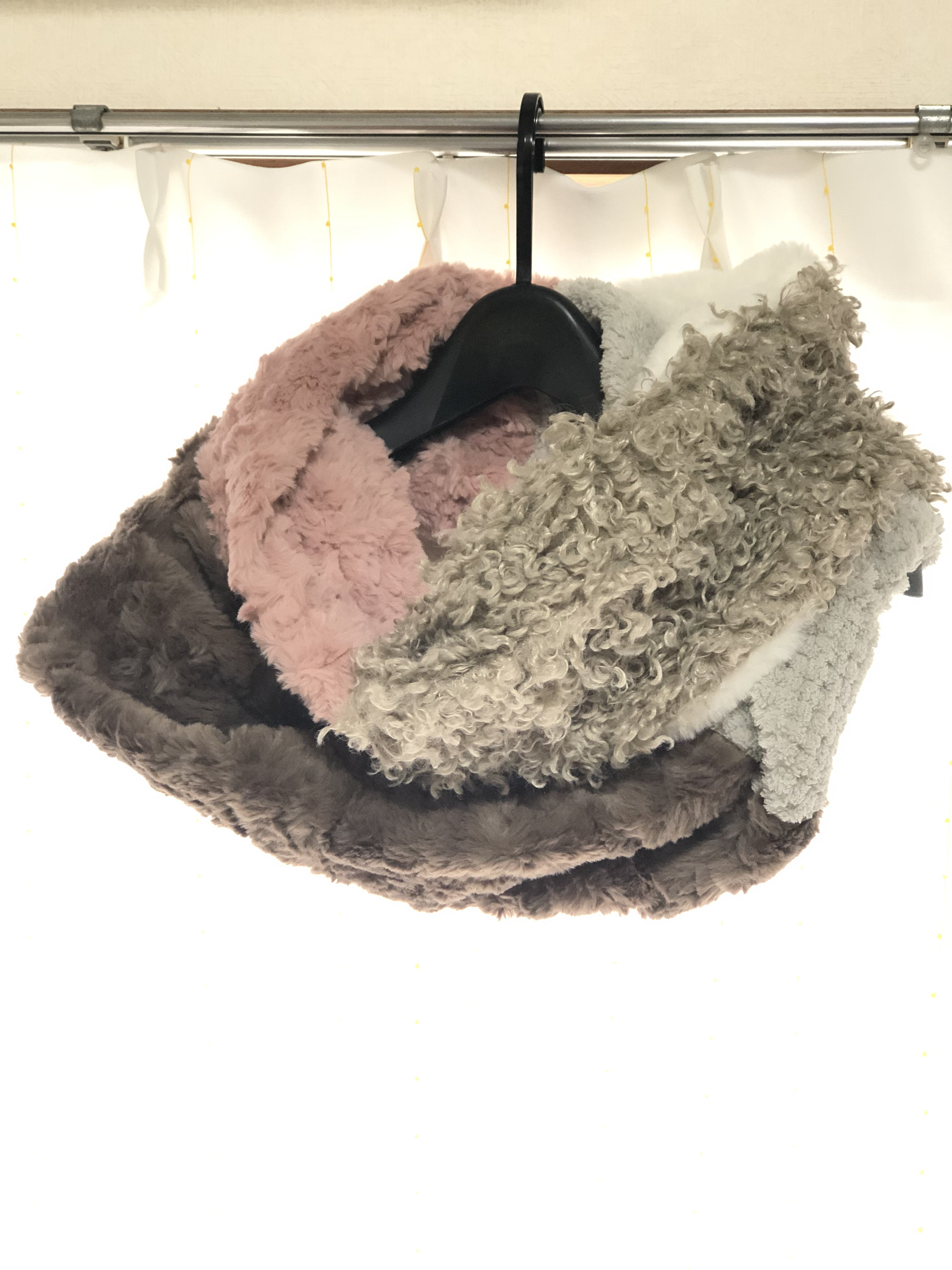 ロングスヌード　カルガンラムファー　ラビットボア　20×97cm 異素材　ピンク　ブラウン　ホワイト