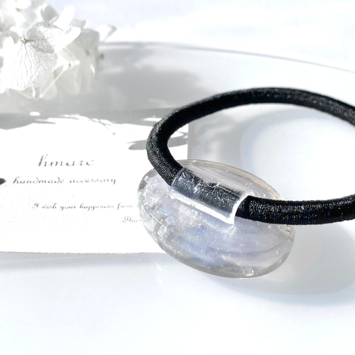 天使のはしご ／ オーバル 大人 レジン ヘアゴム ／ ブルー × パープル