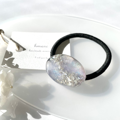 天使のはしご ／ オーバル 大人 レジン ヘアゴム ／ ブルー × パープル