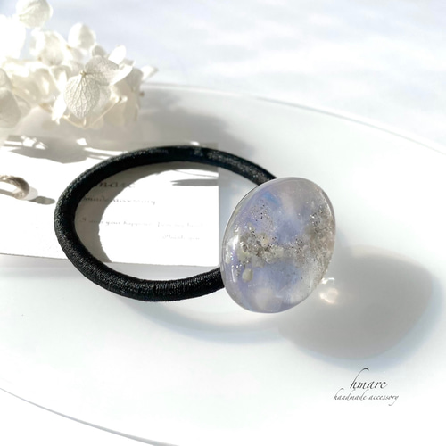 天使のはしご ／ オーバル 大人 レジン ヘアゴム ／ ブルー