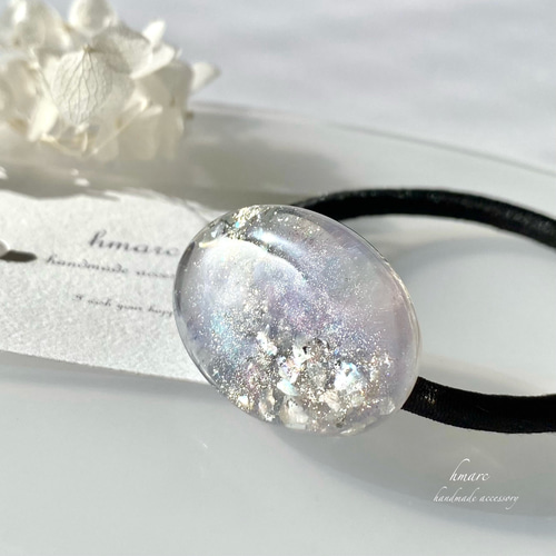 天使のはしご ／ オーバル 大人 レジン ヘアゴム ／ ブルー × パープル