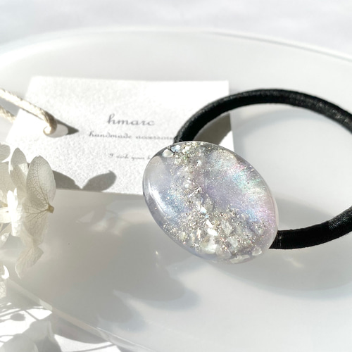 天使のはしご ／ オーバル 大人 レジン ヘアゴム ／ ブルー × パープル