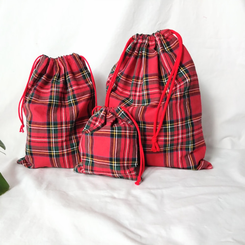 巾着袋】3サイズ展開*タータンチェック 巾着袋 345.com 通販 18858957