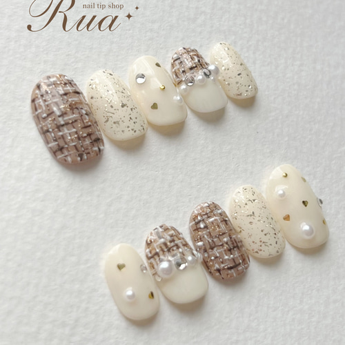 ブラウンツイードネイルチップ♡ バレンタインネイル ネイルチップ