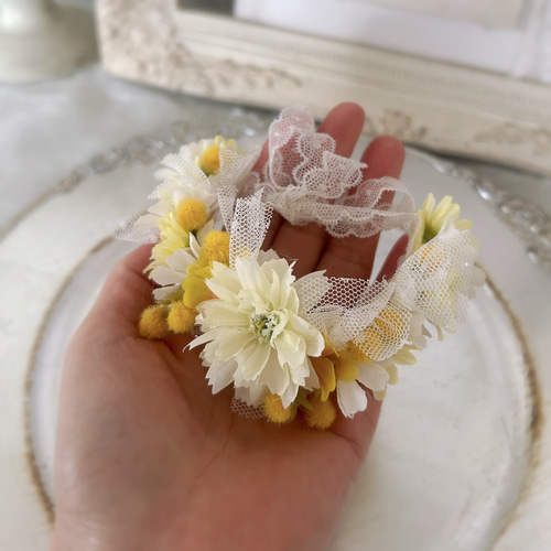 ミモザのペット用花かんむり/ペットアクセサリー/犬用花かんむり 