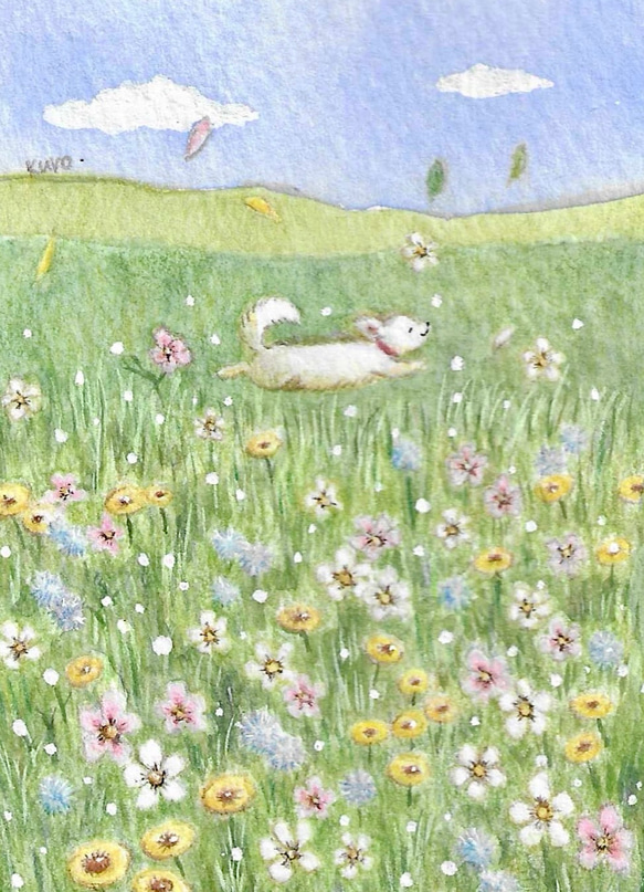 待ち遠しい春【白い犬】 絵画 kuro 通販 18859328｜Creema(クリーマ